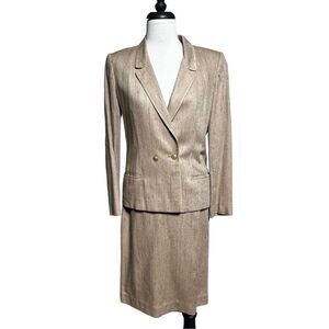 Anne Klein Vintage Double Breasted Blazer Jacket Raw Silk Skirt Set Size Small
